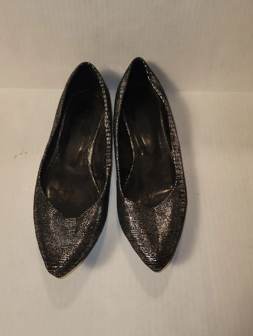 Deadstock Y2k Forever 21 Pointed Toe Black Metallic Silver Ballet Flats 9 NWOT
